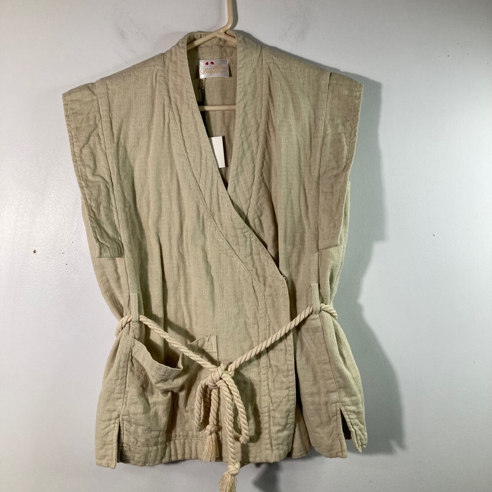 Womens Atelier Delphine Desert Vest Heavy Cotton‎ Rope Tie Beige M NWT